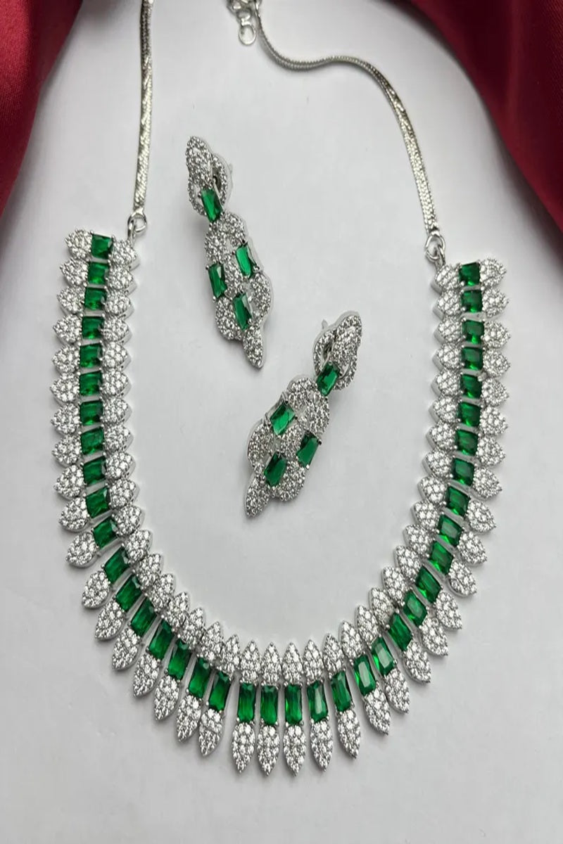 Vastrabhushan Emerald Green CZ Choker Necklace Set: Sterling Silver Bridal Jewelry | Grocsy