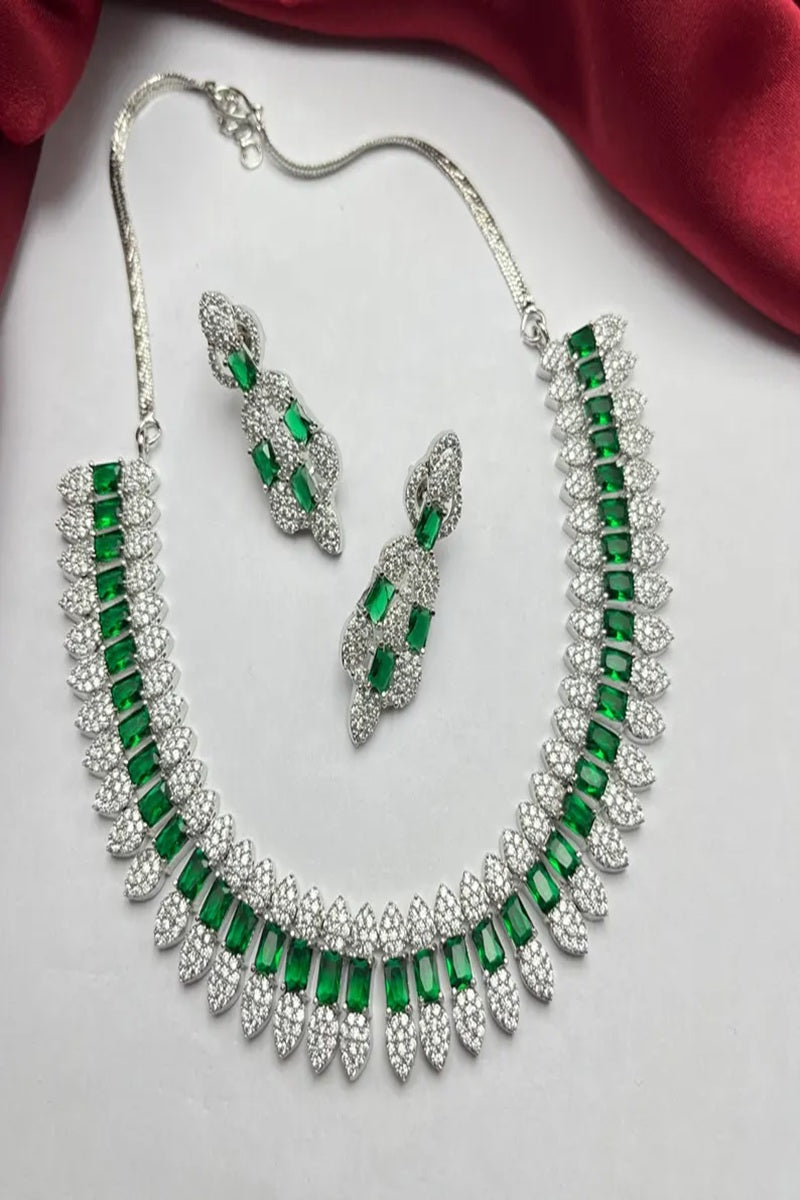 Vastrabhushan Emerald Green CZ Choker Necklace Set: Sterling Silver Bridal Jewelry | Grocsy
