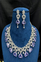 Vastrabhushan Amethyst CZ Bridal Jewelry Set: Silver Wedding Necklace & Earrings | Grocsy