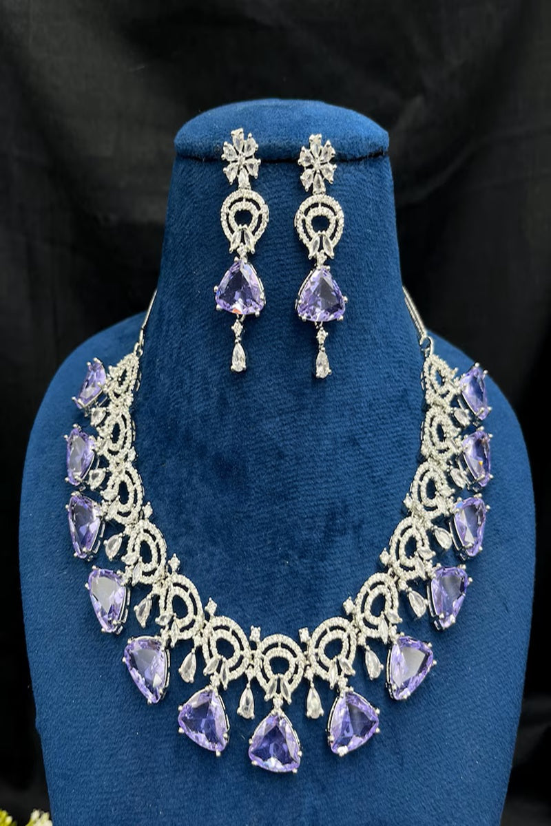 Vastrabhushan Amethyst CZ Bridal Jewelry Set: Silver Wedding Necklace & Earrings | Grocsy