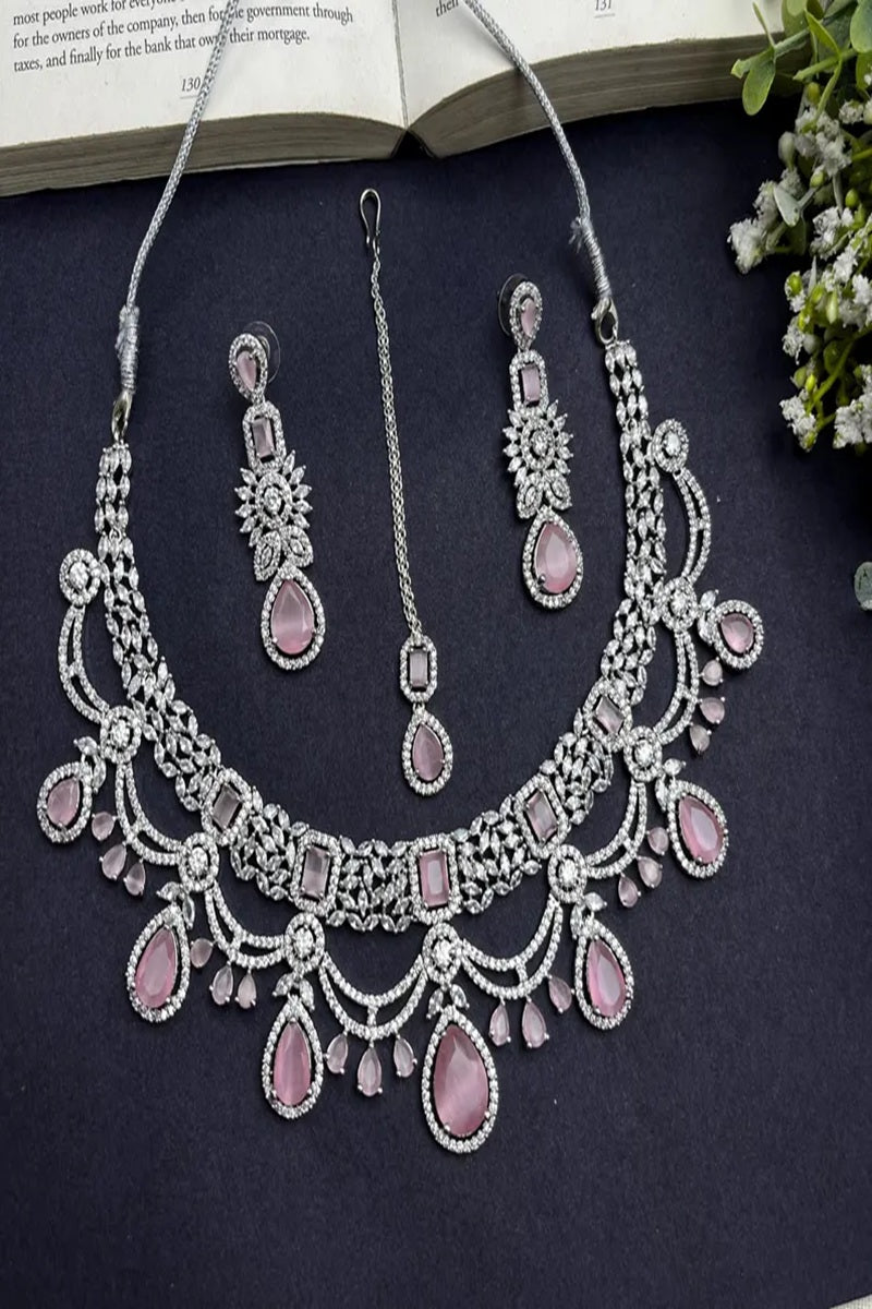 Vastrabhushan Bridal Pink Stone Choker Necklace Set: CZ Diamond Indian Wedding Jewelry | Grocsy