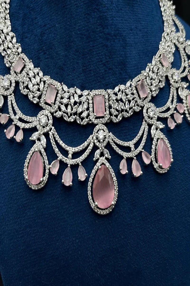 Vastrabhushan Bridal Pink Stone Choker Necklace Set: CZ Diamond Indian Wedding Jewelry | Grocsy