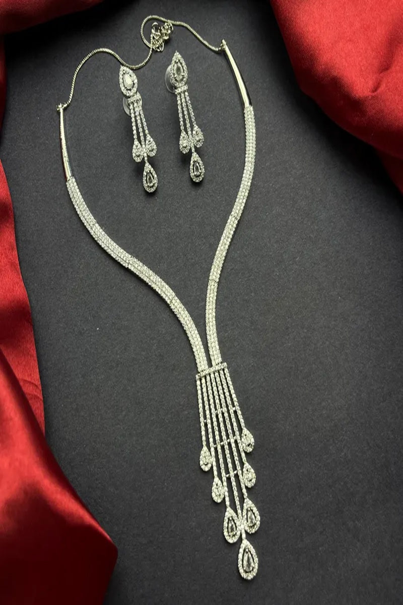 Vastrabhushan Silver Crystal Chandelier Necklace: Bridal Wedding Statement Jewelry | Grocsy