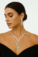 Vastrabhushan Silver Crystal Chandelier Necklace: Bridal Wedding Statement Jewelry | Grocsy