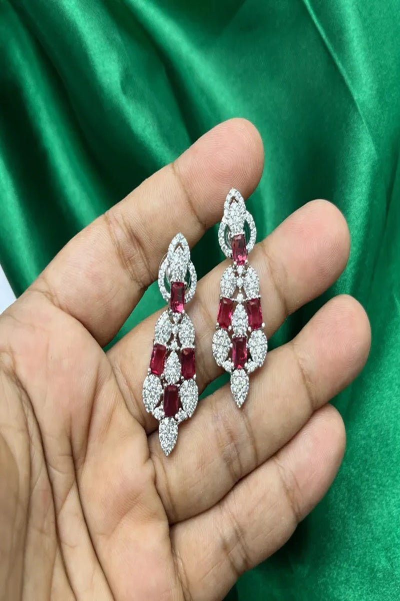 Vastrabhushan Ruby CZ Bridal Jewelry Set: Silver Choker Necklace & Dangle Earrings | Grocsy
