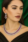 Vastrabhushan Ruby CZ Bridal Jewelry Set: Silver Choker Necklace & Dangle Earrings | Grocsy