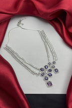 Vastrabhushan Purple Stone Bridal Jewelry Set: Silver Plated CZ Necklace and Earrings | Grocsy