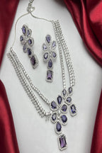Vastrabhushan Purple Stone Bridal Jewelry Set: Silver Plated CZ Necklace and Earrings | Grocsy