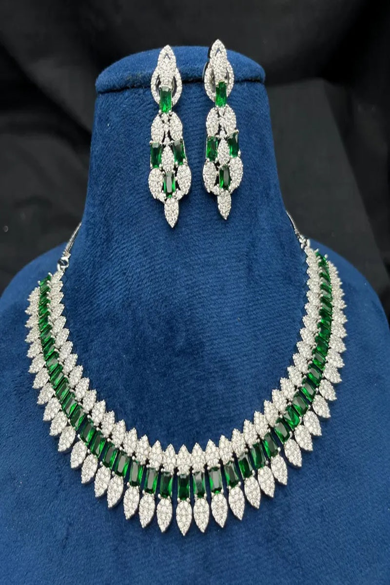 Vastrabhushan Emerald Green CZ Choker Necklace Set: Sterling Silver Bridal Jewelry | Grocsy