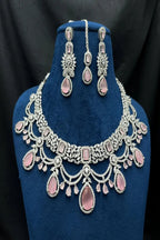 Vastrabhushan Bridal Pink Stone Choker Necklace Set: CZ Diamond Indian Wedding Jewelry | Grocsy