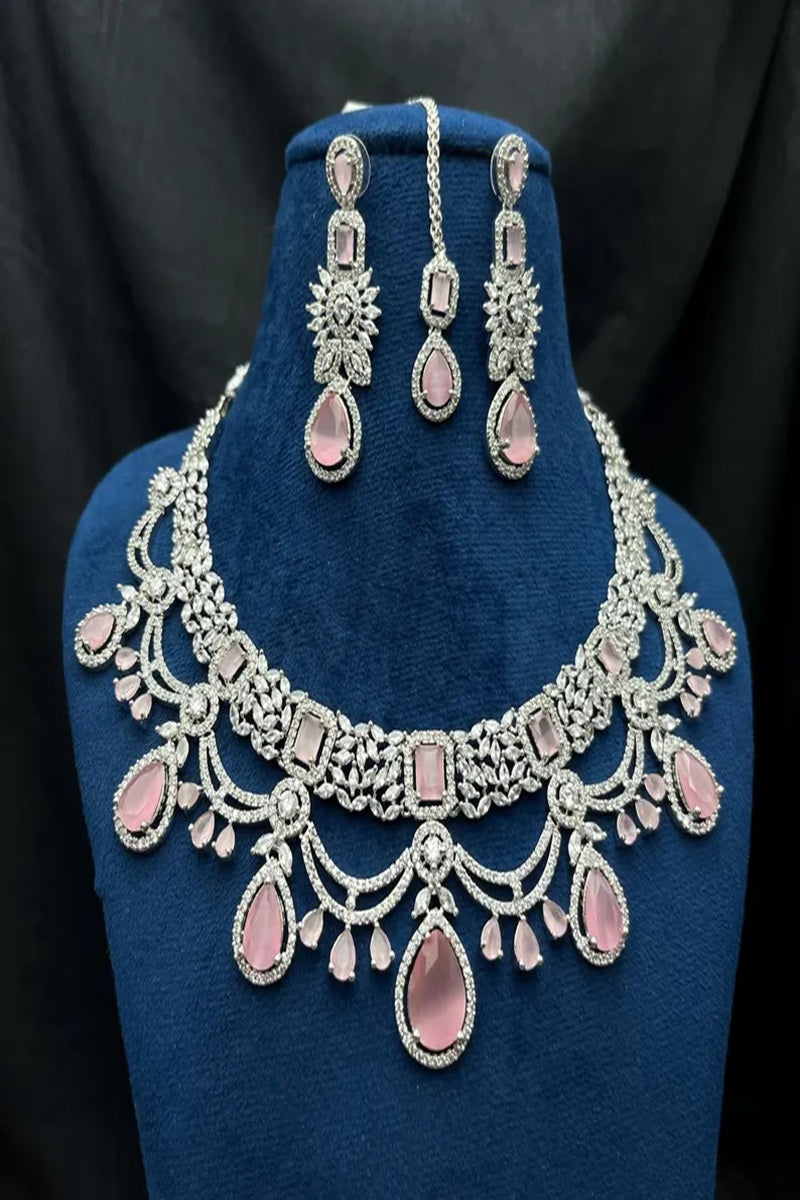 Vastrabhushan Bridal Pink Stone Choker Necklace Set: CZ Diamond Indian Wedding Jewelry | Grocsy