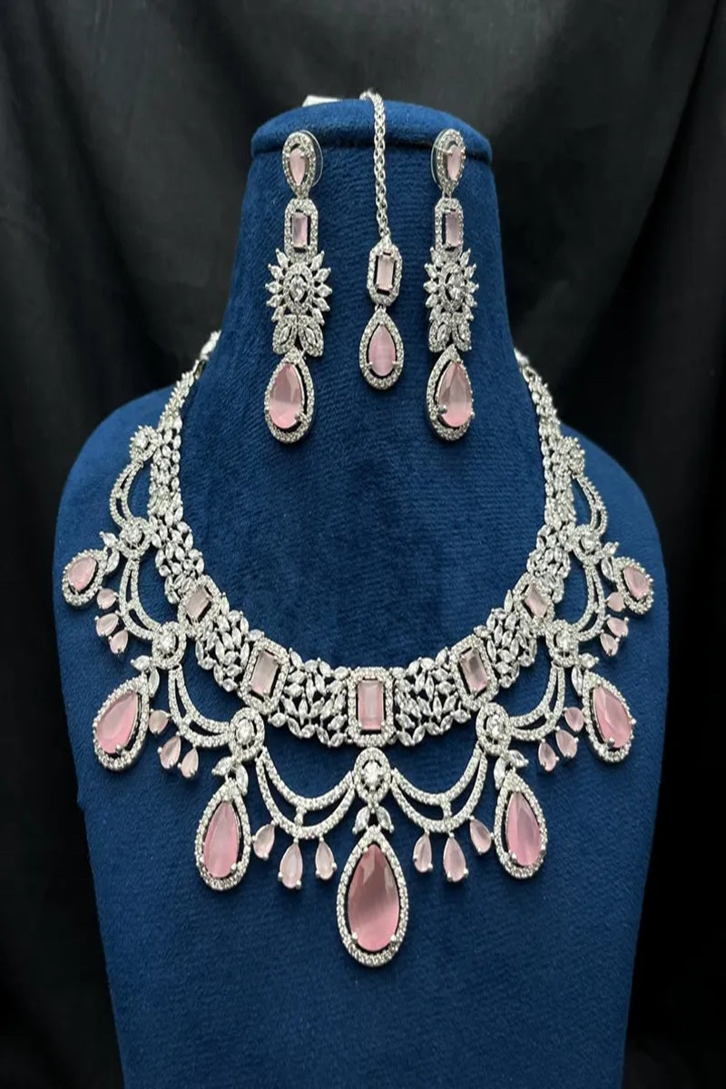 Vastrabhushan Bridal Pink Stone Choker Necklace Set: CZ Diamond Indian Wedding Jewelry | Grocsy