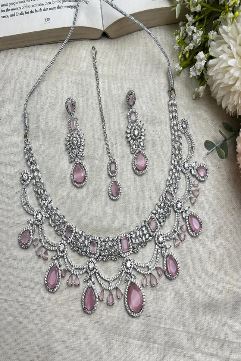 Vastrabhushan Bridal Pink Stone Choker Necklace Set: CZ Diamond Indian Wedding Jewelry | Grocsy