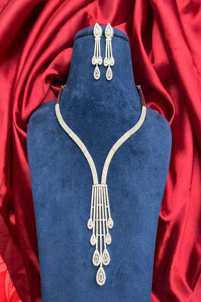 Vastrabhushan Silver Crystal Chandelier Necklace: Bridal Wedding Statement Jewelry | Grocsy