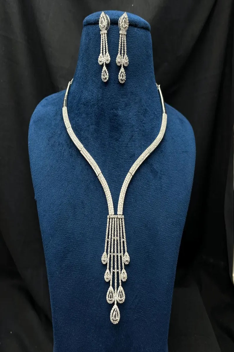 Vastrabhushan Silver Crystal Chandelier Necklace: Bridal Wedding Statement Jewelry | Grocsy