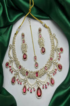 Vastrabhushan Red Stone Kundan Bridal Jewelry Set | Choker Necklace, Maang Tikka | Grocsy