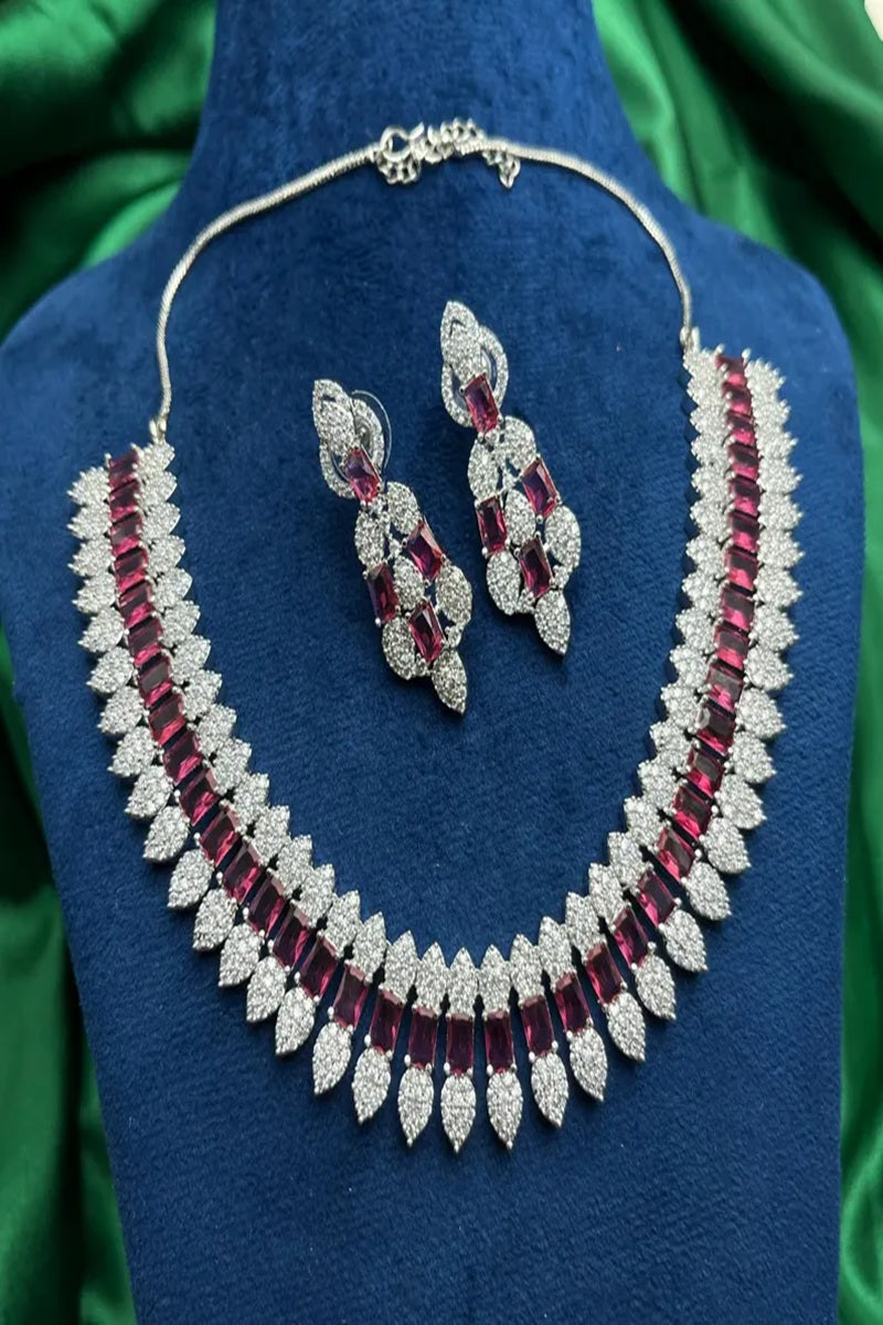 Vastrabhushan Ruby CZ Bridal Jewelry Set: Silver Choker Necklace & Dangle Earrings | Grocsy
