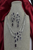 Vastrabhushan Purple Stone Bridal Jewelry Set: Silver Plated CZ Necklace and Earrings | Grocsy