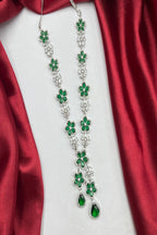 Vastrabhushan Emerald Green Floral Necklace Earring Set | Silver Plated Bridal Jewelry | Grocsy