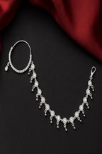 Vastrabhushan CZ Diamond Bridal Nath: Silver Indian Nose Ring with Chain | Grocsy
