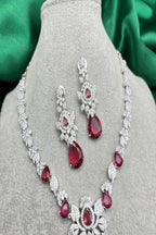 Vastrabhushan Bridal Ruby Red Necklace and Earring Set | CZ Diamond Choker | Grocsy