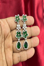 Vastrabhushan Emerald Green Floral Necklace Earring Set | Silver Plated Bridal Jewelry | Grocsy