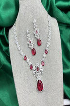 Vastrabhushan Bridal Ruby Red Necklace and Earring Set | CZ Diamond Choker | Grocsy