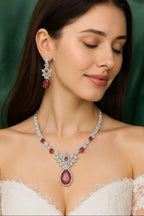 Vastrabhushan Bridal Ruby Red Necklace and Earring Set | CZ Diamond Choker | Grocsy