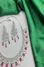 Vastrabhushan Red Crystal Bridal Jewelry Set, Silver CZ Choker Necklace | Grocsy