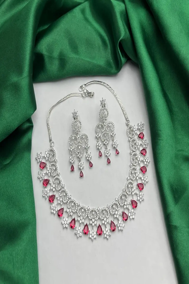 Vastrabhushan Red Crystal Bridal Jewelry Set, Silver CZ Choker Necklace | Grocsy