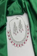 Vastrabhushan Red Crystal Bridal Jewelry Set, Silver CZ Choker Necklace | Grocsy