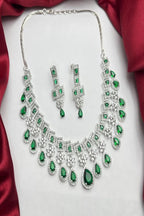 Vastrabhushan Emerald Green CZ Bridal Jewelry Set | Silver Tone Wedding Necklace | Grocsy
