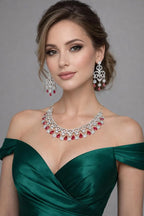 Vastrabhushan Red Crystal Bridal Jewelry Set, Silver CZ Choker Necklace | Grocsy