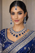 Vastrabhushan Royal Blue Sapphire Bridal Jewelry Set: CZ Crystal Choker | Grocsy