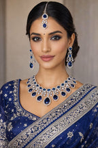 Vastrabhushan Royal Blue Sapphire Bridal Jewelry Set: CZ Crystal Choker | Grocsy