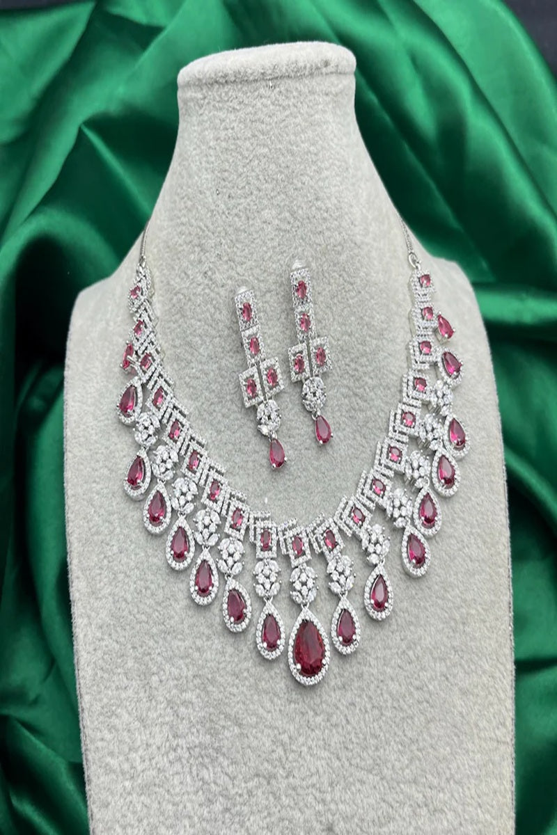 Vastrabhushan Bridal Ruby Red Necklace and Earring Set | CZ Diamond Choker | Grocsy