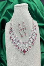 Vastrabhushan Bridal Ruby Red Necklace and Earring Set | CZ Diamond Choker | Grocsy