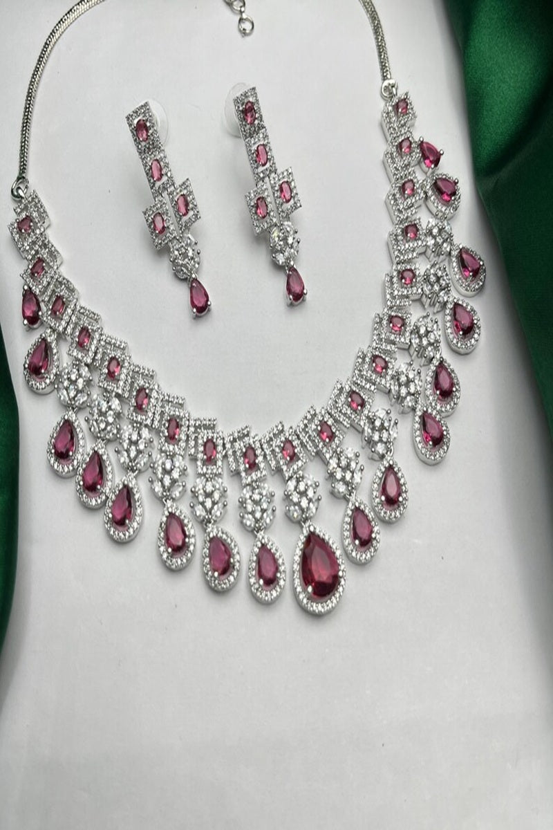 Vastrabhushan Bridal Ruby Red Necklace and Earring Set | CZ Diamond Choker | Grocsy