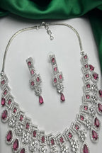 Vastrabhushan Bridal Ruby Red Necklace and Earring Set | CZ Diamond Choker | Grocsy