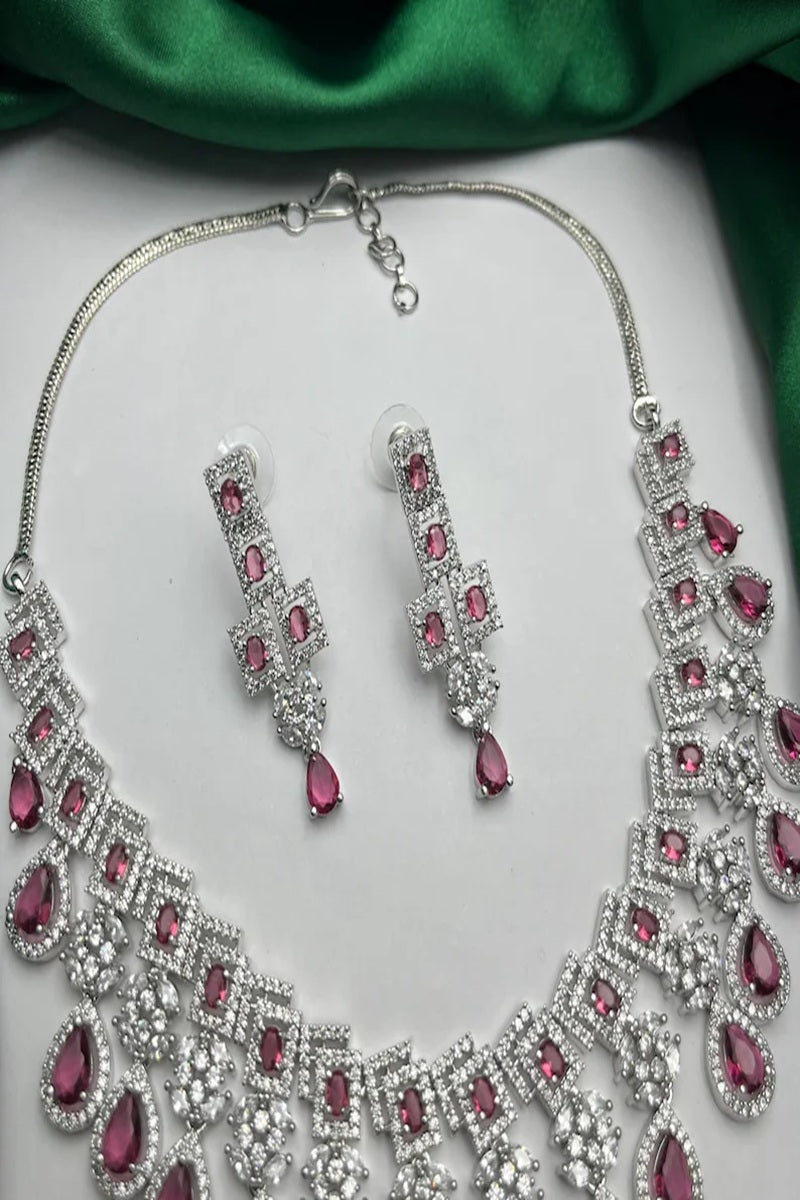 Vastrabhushan Bridal Ruby Red Necklace and Earring Set | CZ Diamond Choker | Grocsy