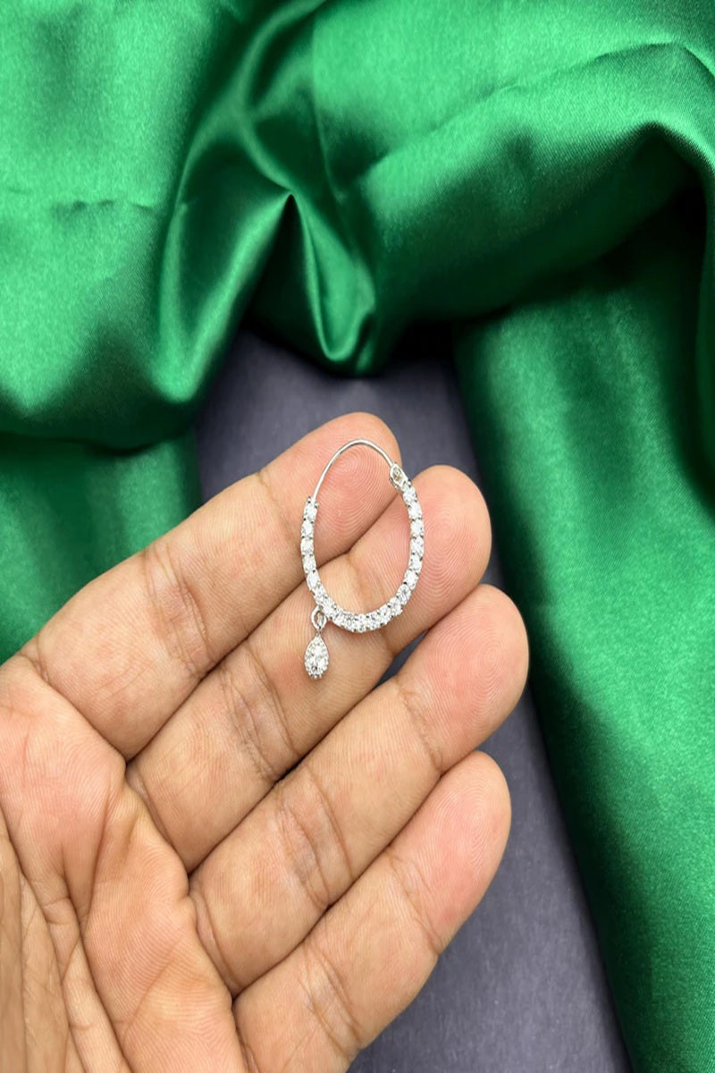 Vastrabhushan Crystal Teardrop Nose Ring | Silver Indian Nath, Pierced | Grocsy