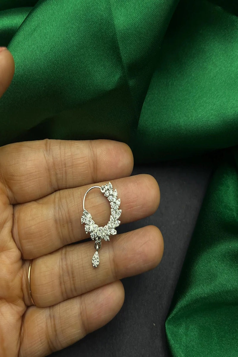 Vastrabhushan CZ Stone Floral Nose Ring | Silver Indian Nath Bridal Jewelry | Grocsy