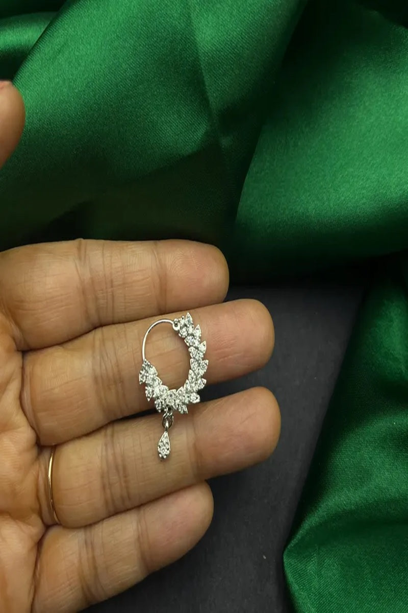 Vastrabhushan CZ Stone Floral Nose Ring | Silver Indian Nath Bridal Jewelry | Grocsy