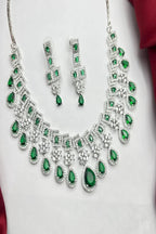 Vastrabhushan Emerald Green CZ Bridal Jewelry Set | Silver Tone Wedding Necklace | Grocsy
