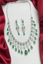 Vastrabhushan Emerald Green CZ Bridal Jewelry Set | Silver Tone Wedding Necklace | Grocsy