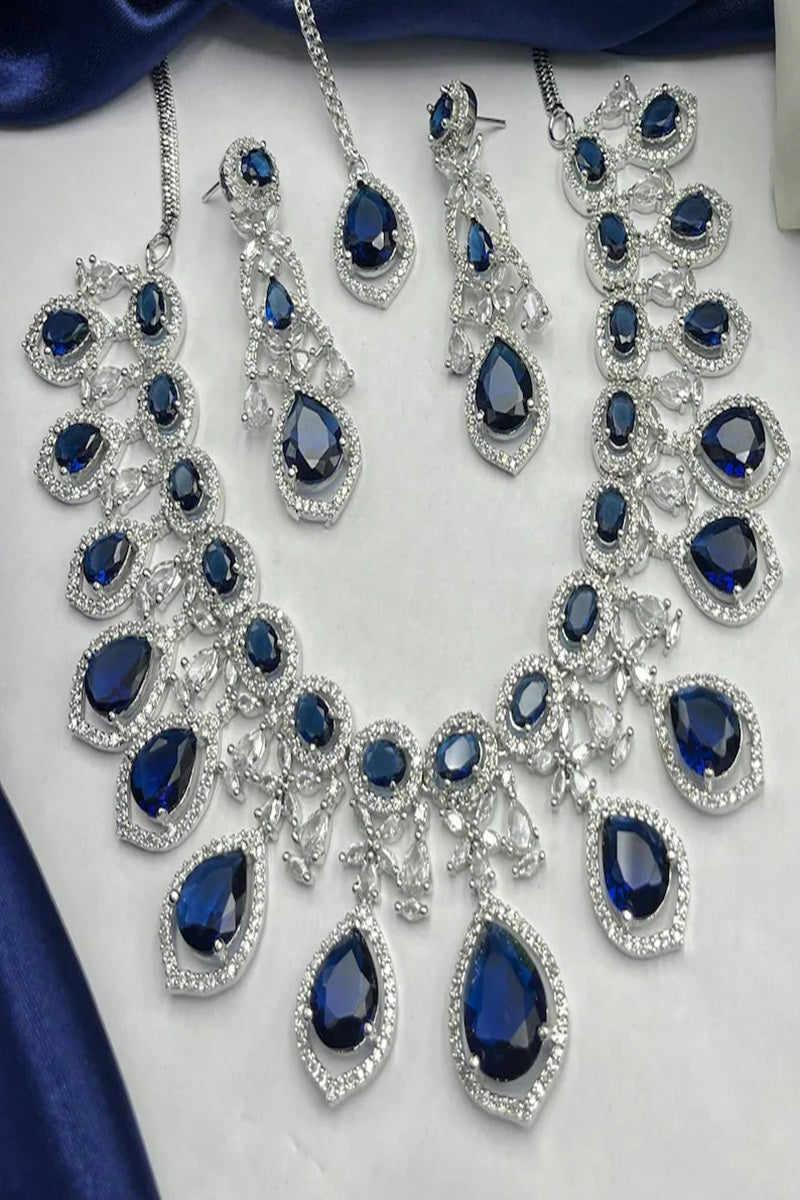 Vastrabhushan Royal Blue Sapphire Bridal Jewelry Set: CZ Crystal Choker | Grocsy