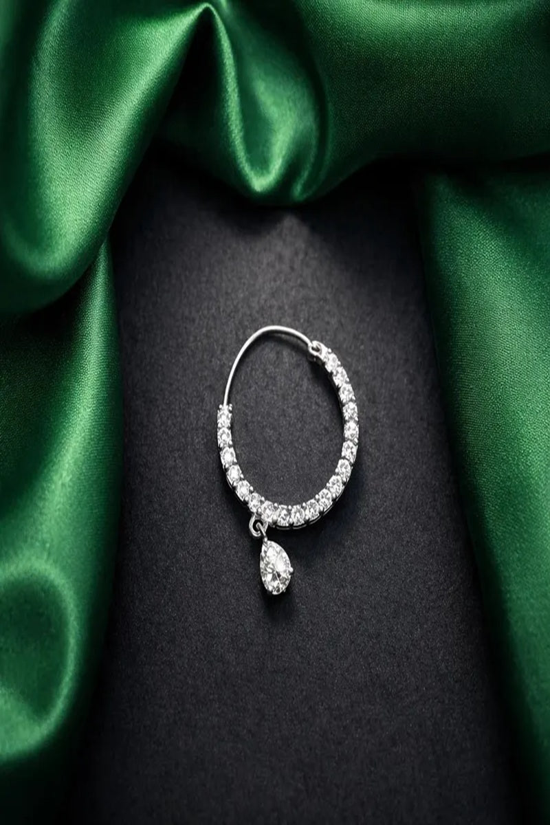 Vastrabhushan Crystal Teardrop Nose Ring | Silver Indian Nath, Pierced | Grocsy