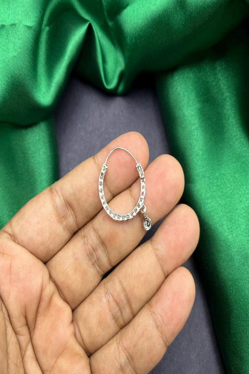 Vastrabhushan Crystal Teardrop Nose Ring | Silver Indian Nath, Pierced | Grocsy