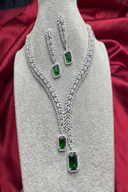 Vastrabhushan Emerald Green AD Bridal Jewelry Set | American Diamond Necklace & Earrings | Grocsy