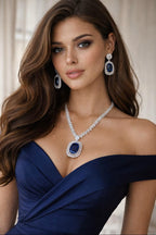 Vastrabhushan Royal Blue Sapphire Necklace & Earrings Set|Silver CZ Bridal Jewelry | Grocsy